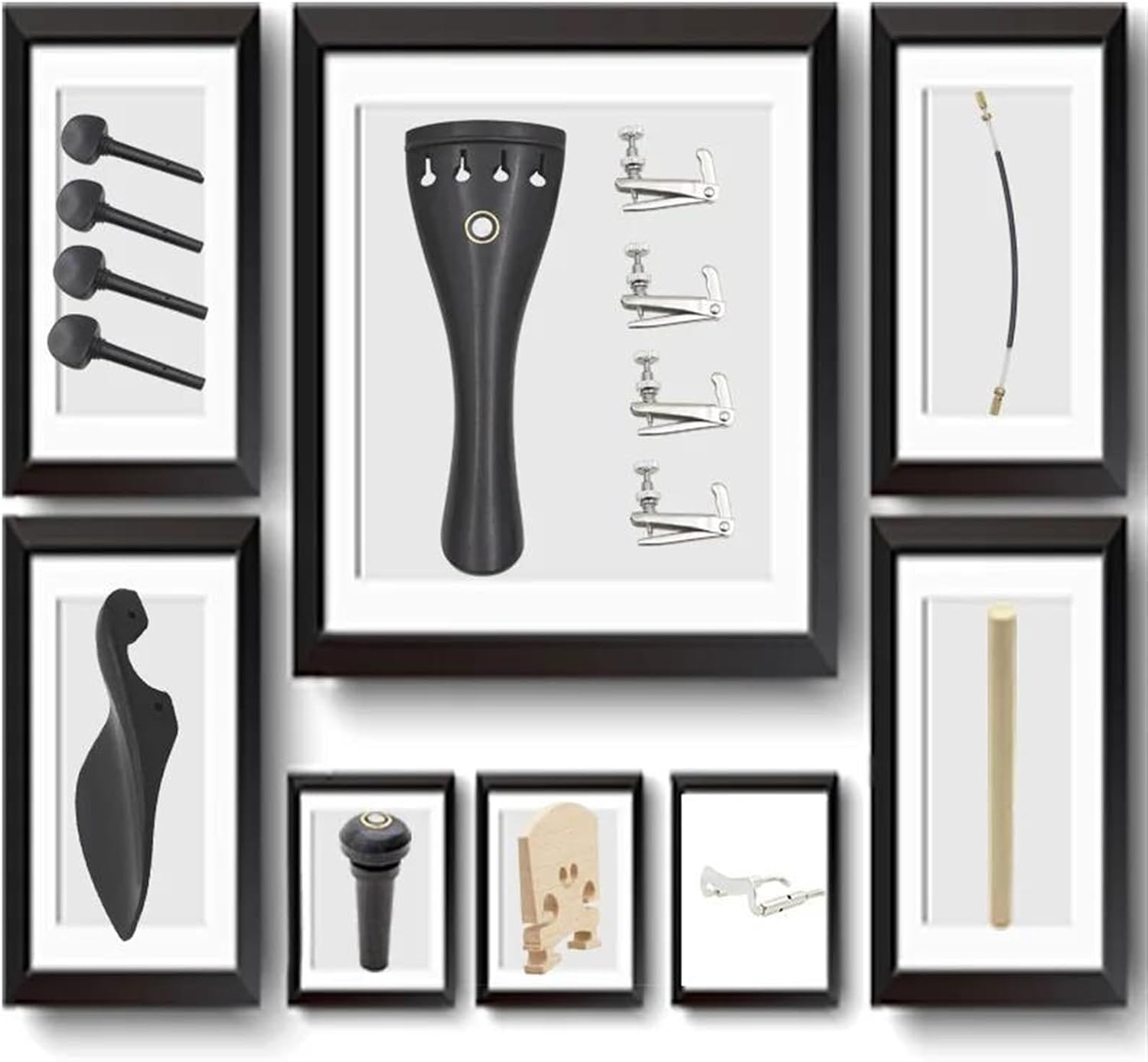 BABYCE violin accessories for beginners 15 Pcs Violin Accessories Per Set 4/4 Ebony Accessory Cable, Chin Rest, Peg And Other Violin Musical Instrument Accessories