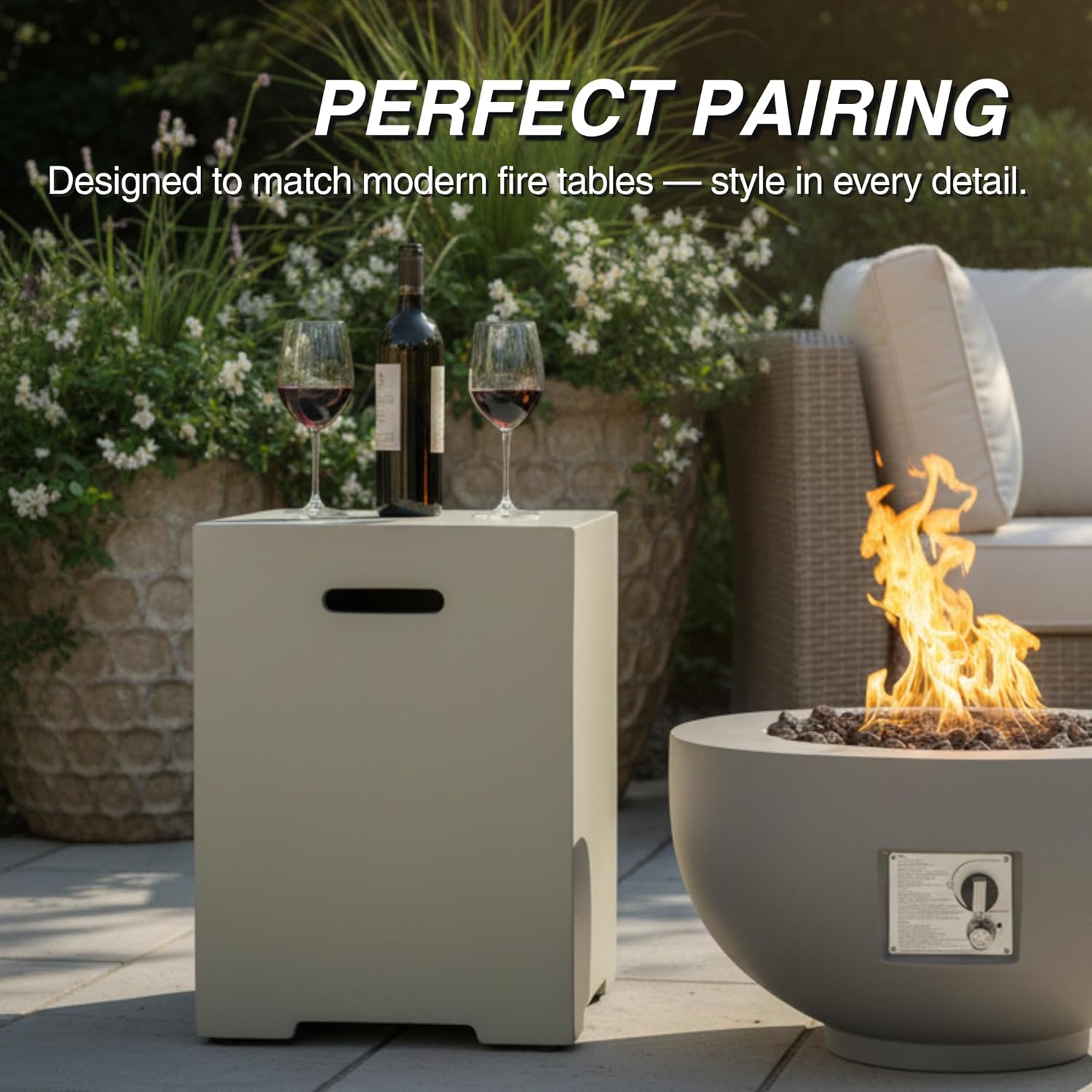 Propane Tank Cover 16-Inch, 20 LB Outdoor Tank Storage Hideaway Side Table for Gas Fire Pits, Light Concrete Tank Holder, Cement grey