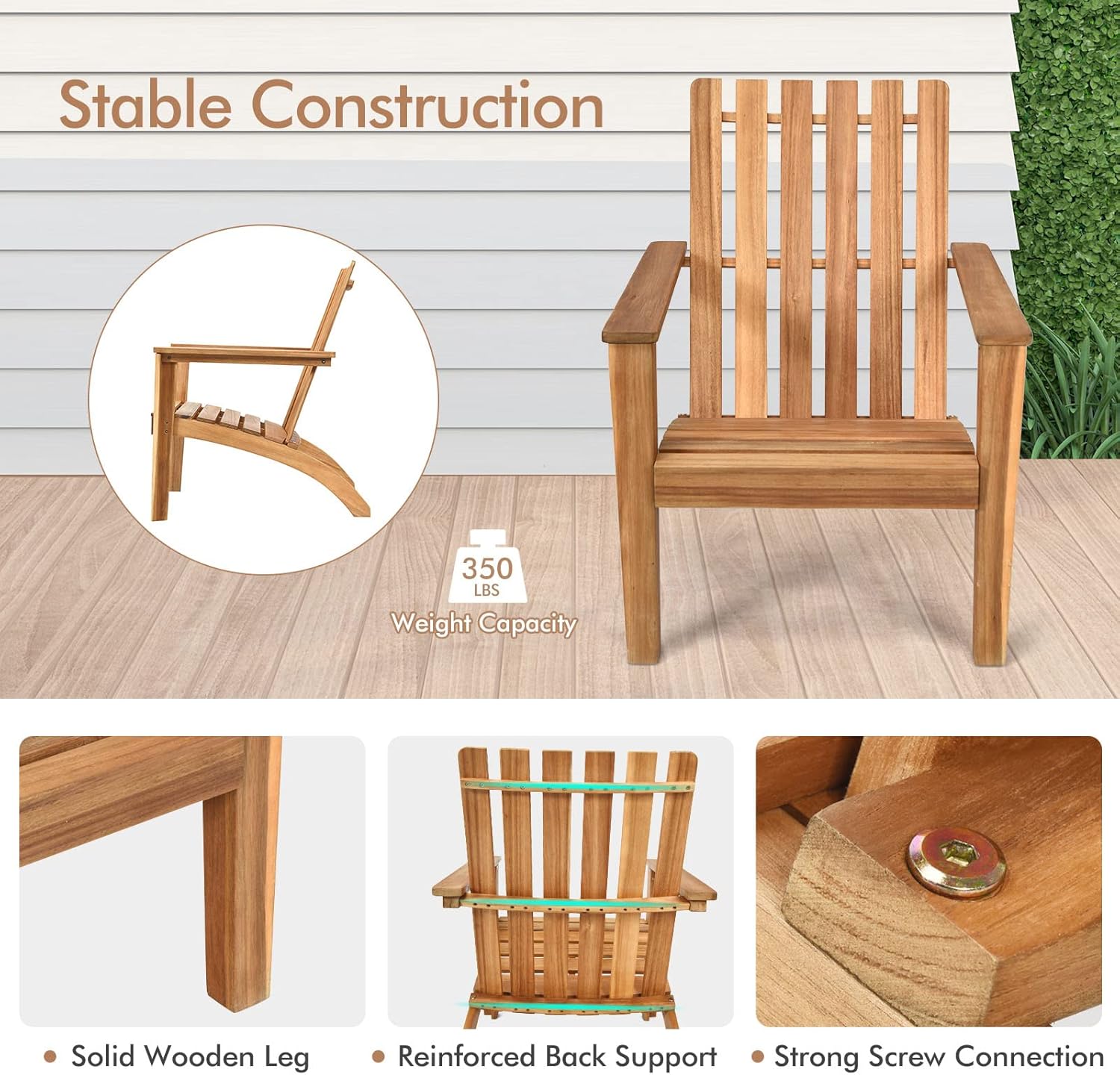 Tangkula Adirondack Chair Acacia Wood Outdoor Armchairs, Weather Resistant for Patio Garden Backyard Deck Fire Pit, Lawn Porch Furniture & Lawn Seating, Campfire Chair, Adirondack Lounger (4, Natural)