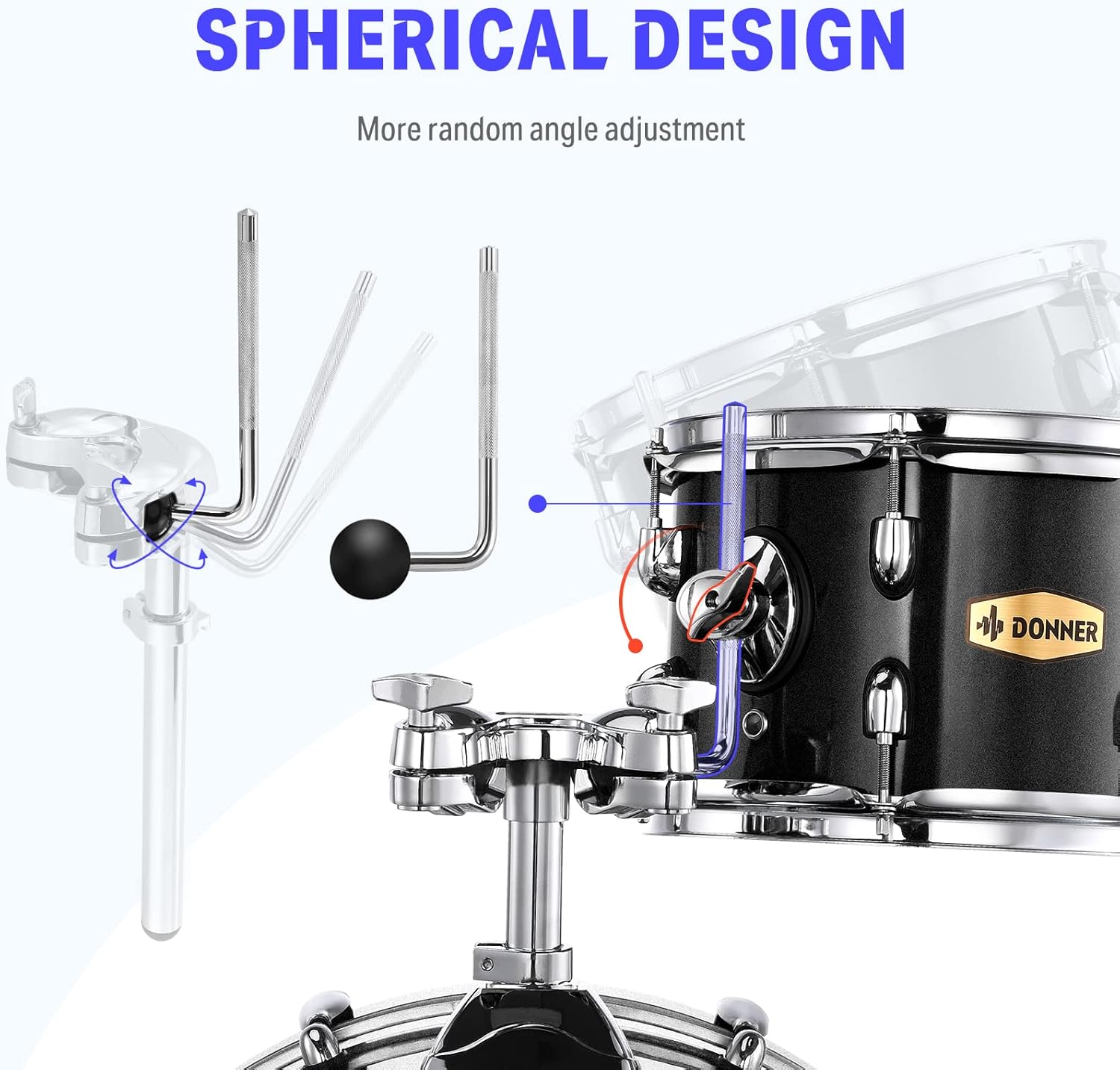 Donner Drum Set Adult with Practice Mute Pad,5-Piece 22 inch Full Size Acoustic Drum Kit, Black- DDS-520