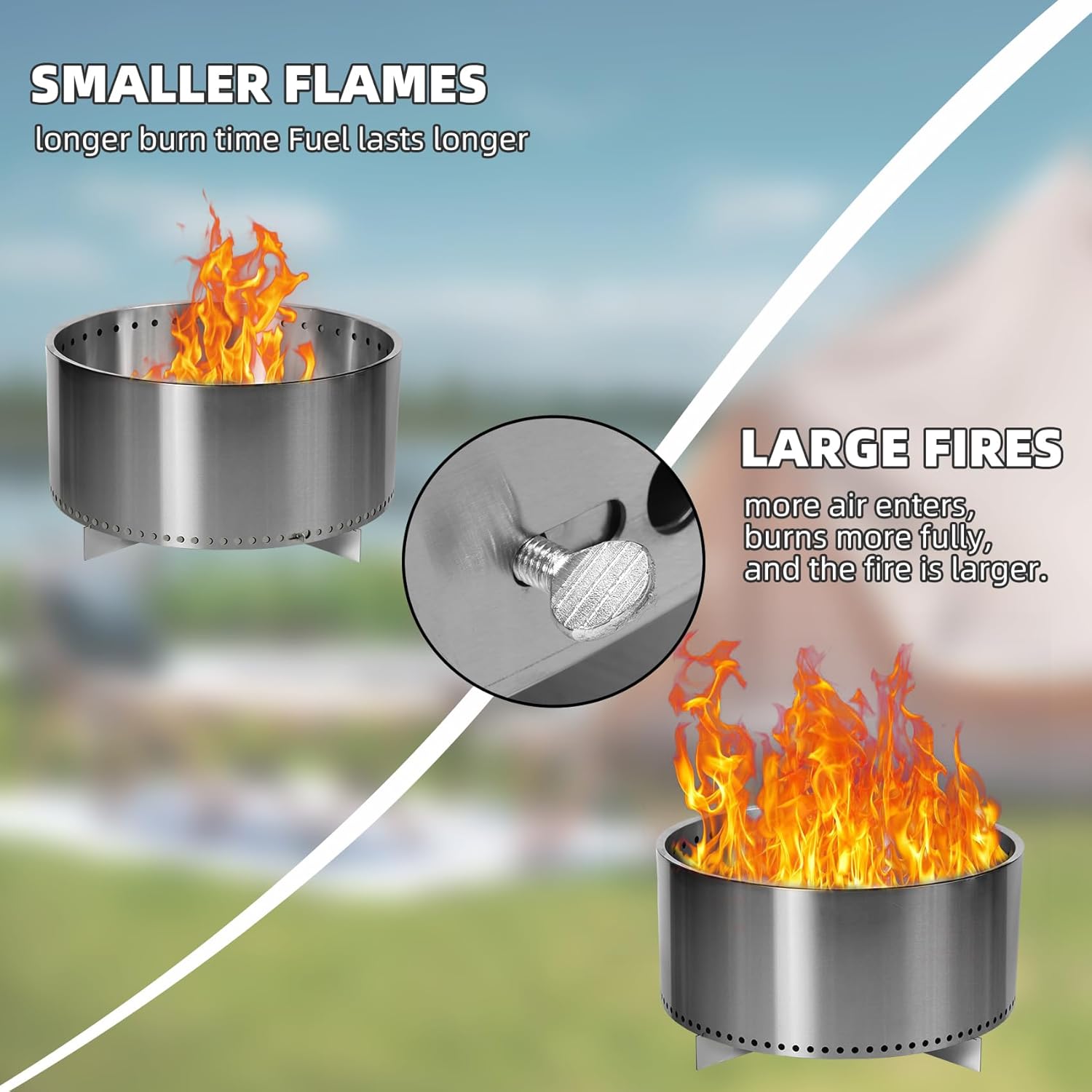 Smokeless Fire Pit, Wood Burning Camping Stove with Removable Stand & Ash Pan, Portable Outdoor Bonfire Fire Pit, Stylish Practical Solo Stoves for Camping Backyard Patio Beach, silvery