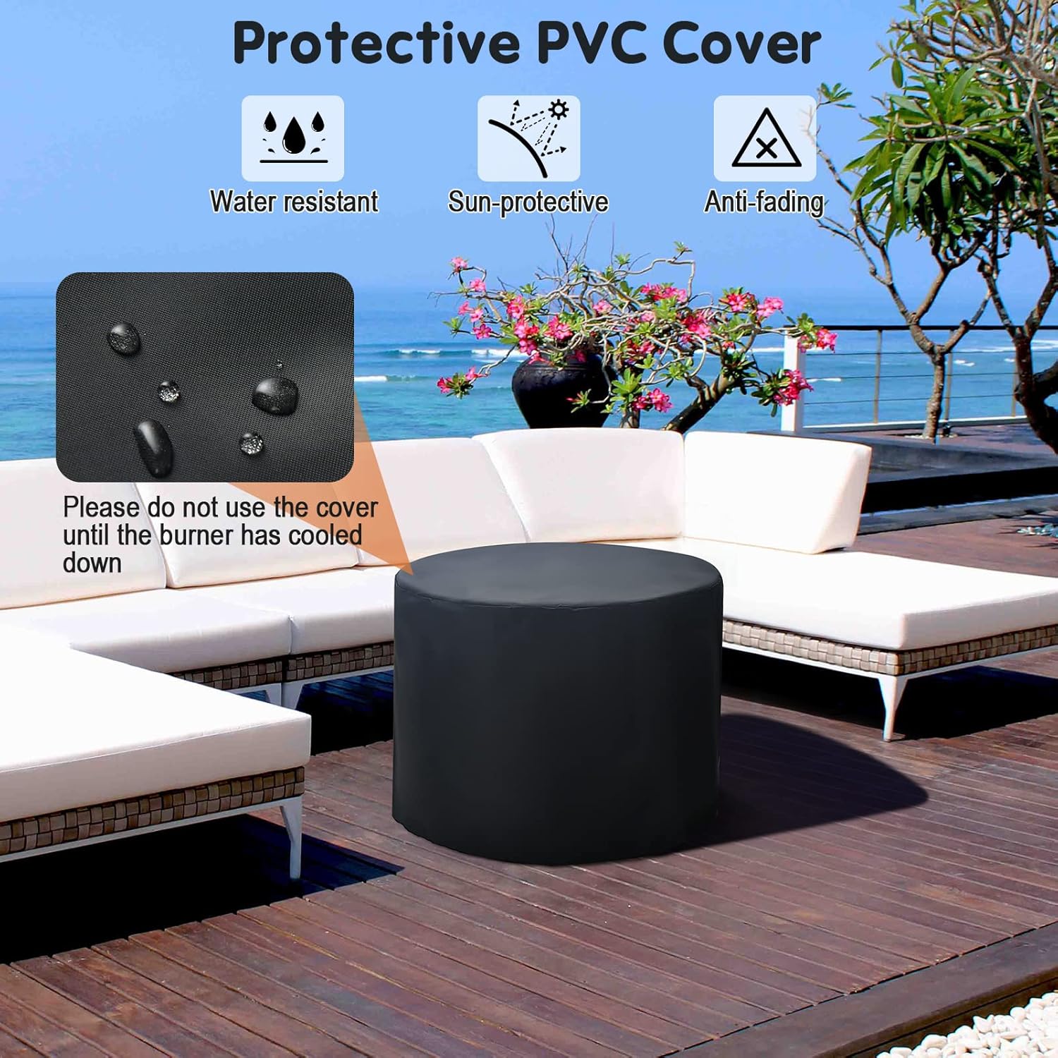 Tangkula 32 Inch Patio Round Fire Pit Table, Patiojoy 30,000 BTU Propane Gas Fire Table with Fire Glasses & PVC Cover, Ceramic Tile Tabletop, Outdoor Fire Table for Backyard, Poolside