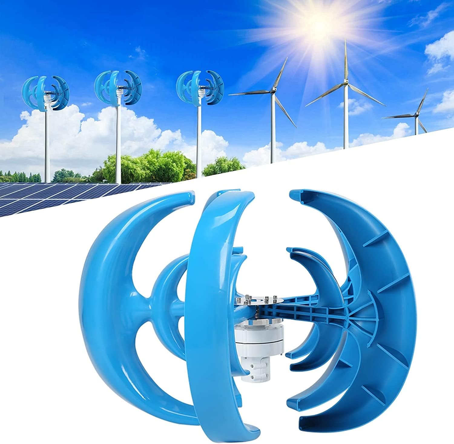 Wind Turbine 8000W 5 Blade Wind Vertical Axis Generator AC Permanent Magnet Generator Wind Turbine Kit with Controller for Wind Solar System