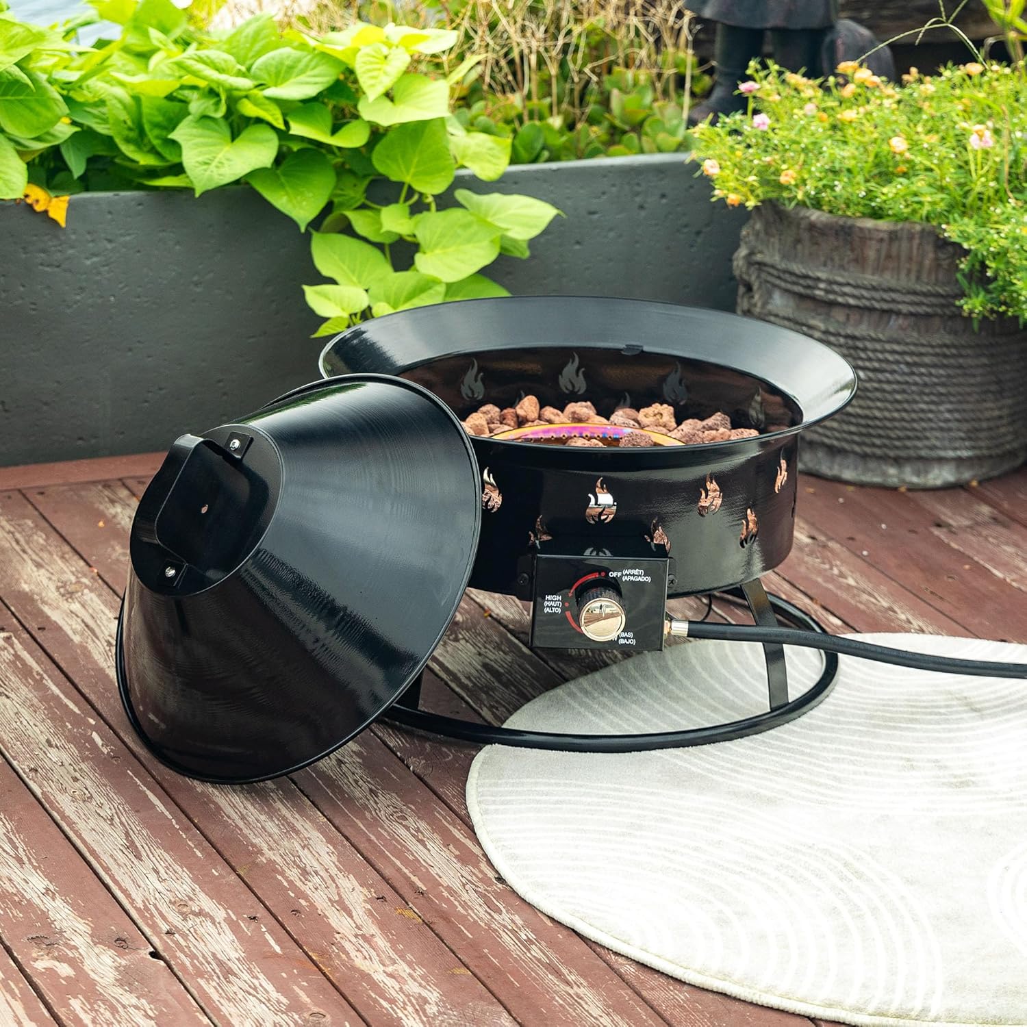 Propane Fire Pit, Gas Fire Pit, Portable Fire Pit Outdoor, Firebowl 19 Inch Diameter for Outside Patio Camping, 58,000 BTU with Lid and Carry Bag, Black