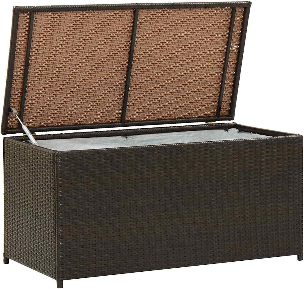 Poly Rattan Patio Storage Box, Outdoor Wicker Storage Container Deck Box for Indoor, Patio Furniture Cushions, Pool Supplies, Garden Tools, 39.4