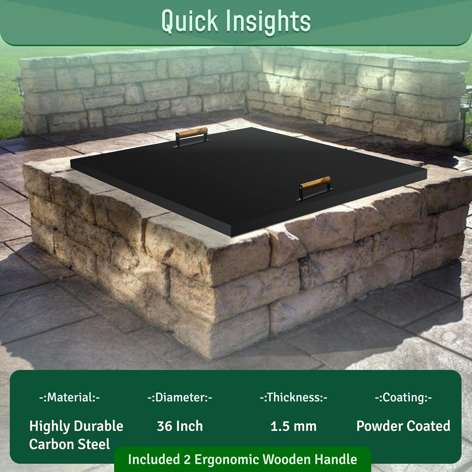 Febtech - 36 inch Square Fire Pit Lid Fit for 34