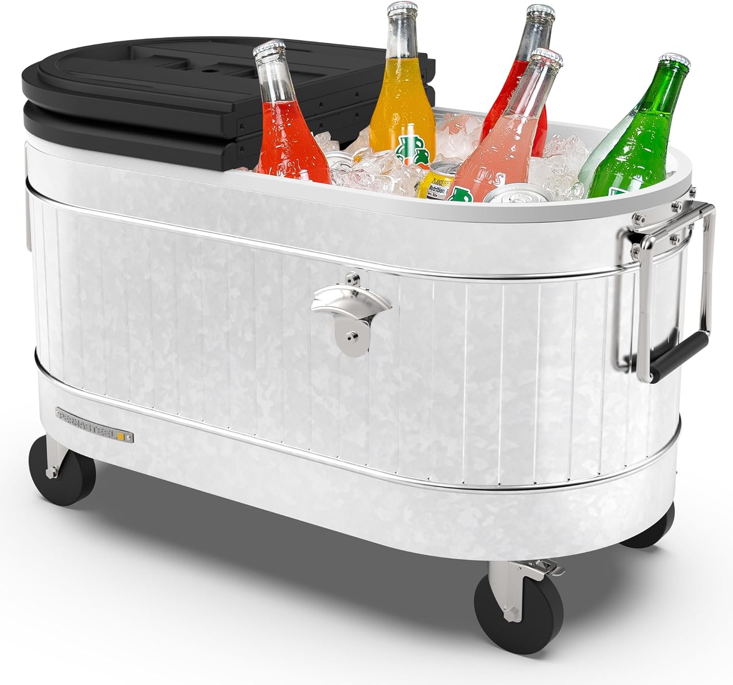 Permasteel Rolling Patio Cooler – Large Outdoor Ice Chest with Wheels, Beverage Cooler for Backyard, BBQ, Tailgate, Beach, Parties, Rustic Farmhouse Design