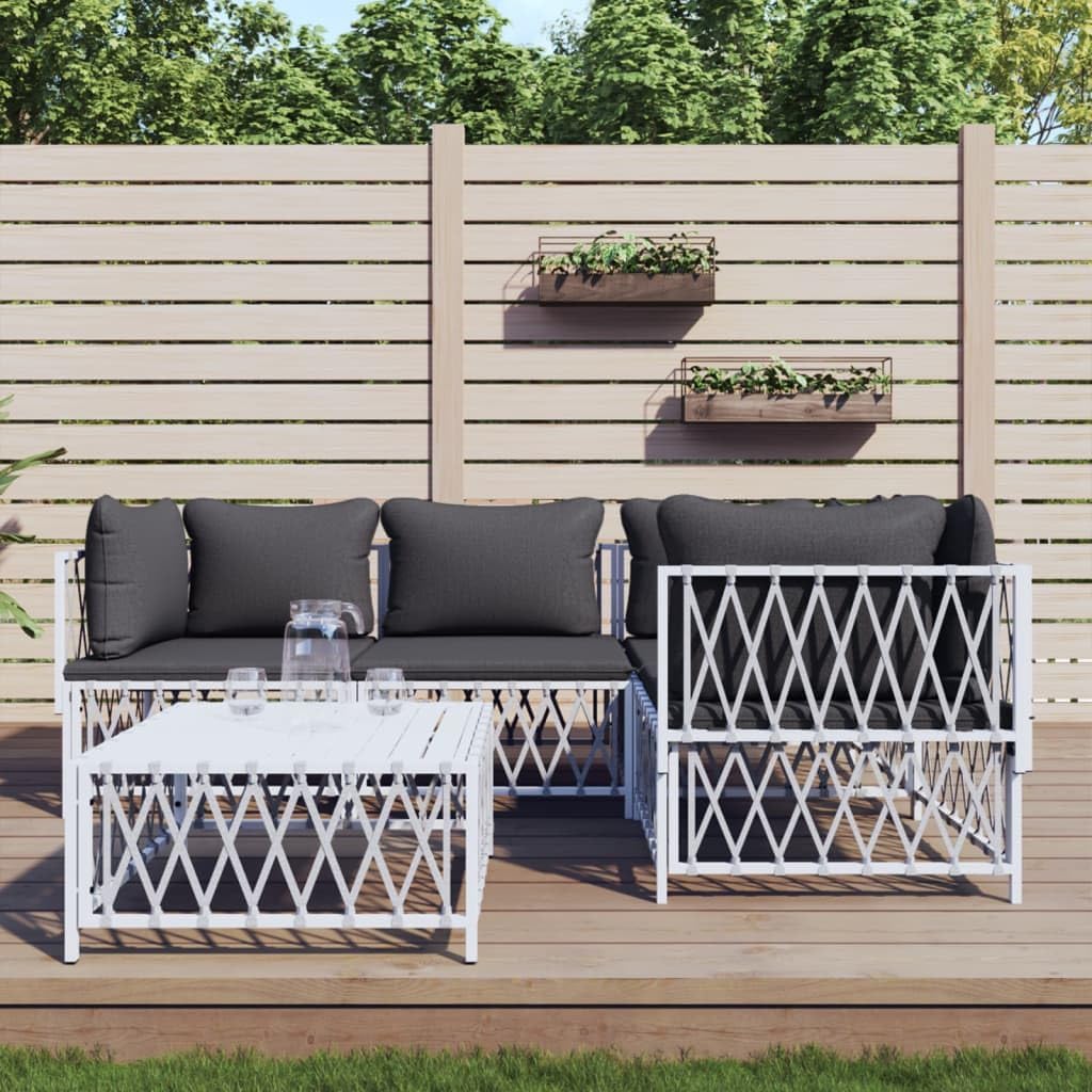 Patio Set 5 Piece Patio Lounge Set with Cushions White Steel