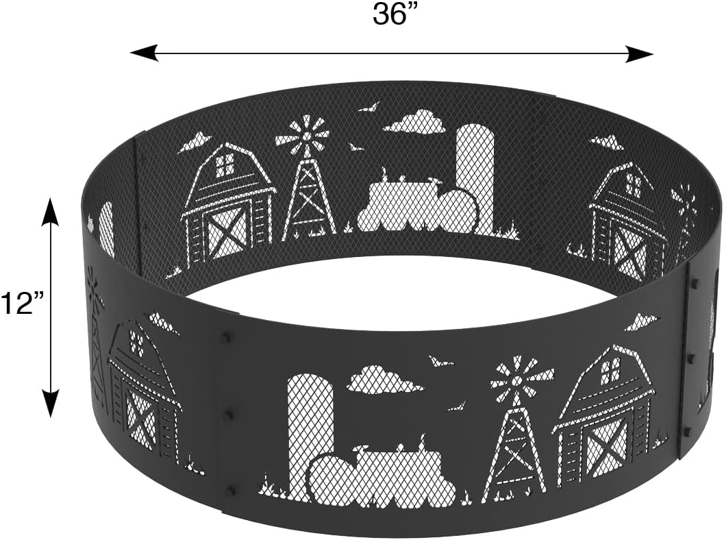 Blue Sky Outdoor Steel Decorative Fire Pit Ring, Farm Design, 36