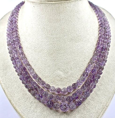 3 Line Natural AMETHYST Carved BEADS NECKLACE 16 INCHES 11 MM TO 6.5 MM