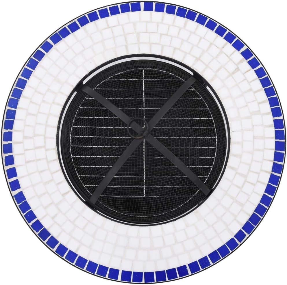 Mosaic Ceramic Fire Bowl Blue and White 68 cm Outdoor Fire Pit Garden Fire Pit Fire Bowl Black for Garden Terrace Blue