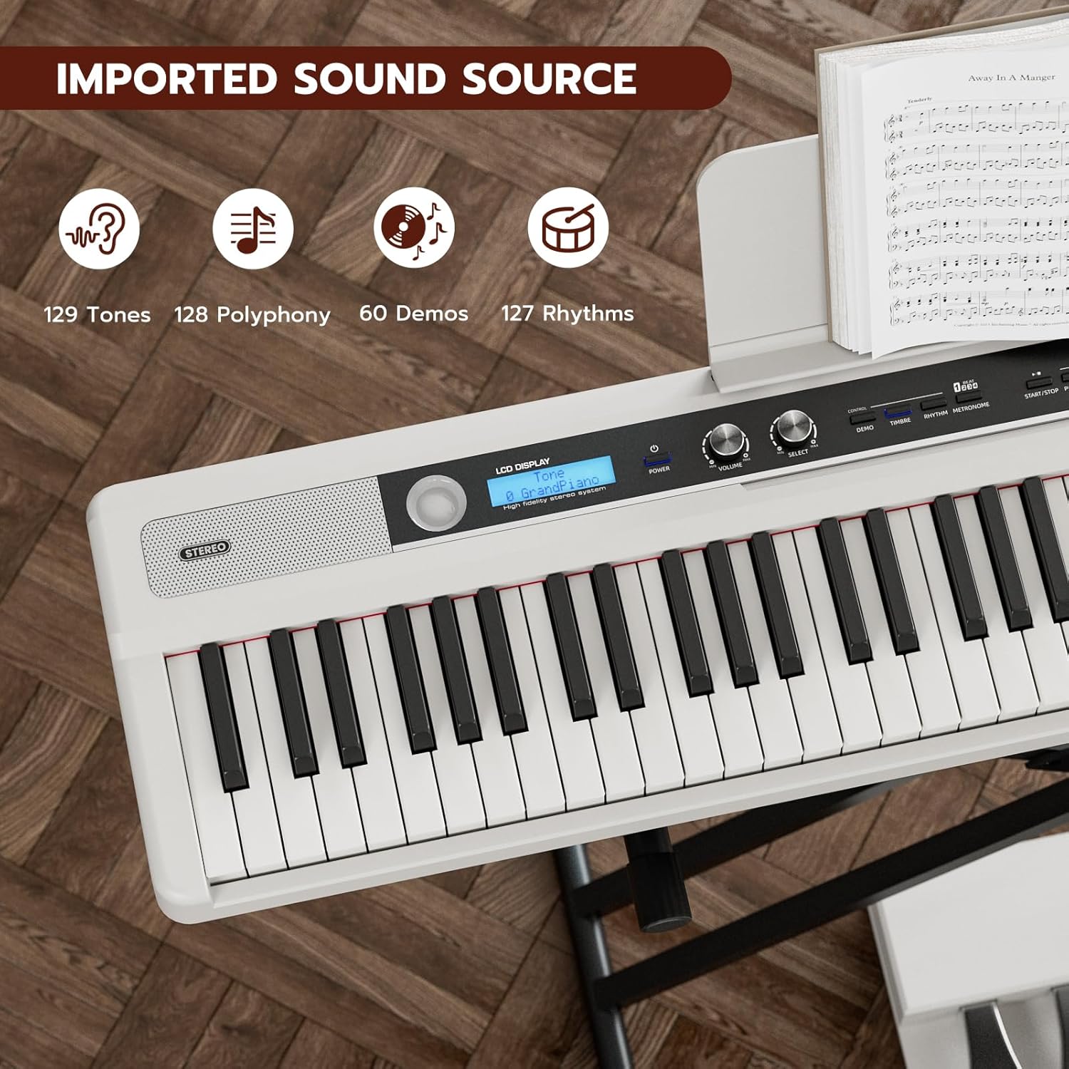 UMOMO UM-724 88 Key Digital Piano Keyboard with Piano X Stand, Full Size Electric Piano with Headphone, 3 Pedal, Electronic Piano for Beginner, Adults, White