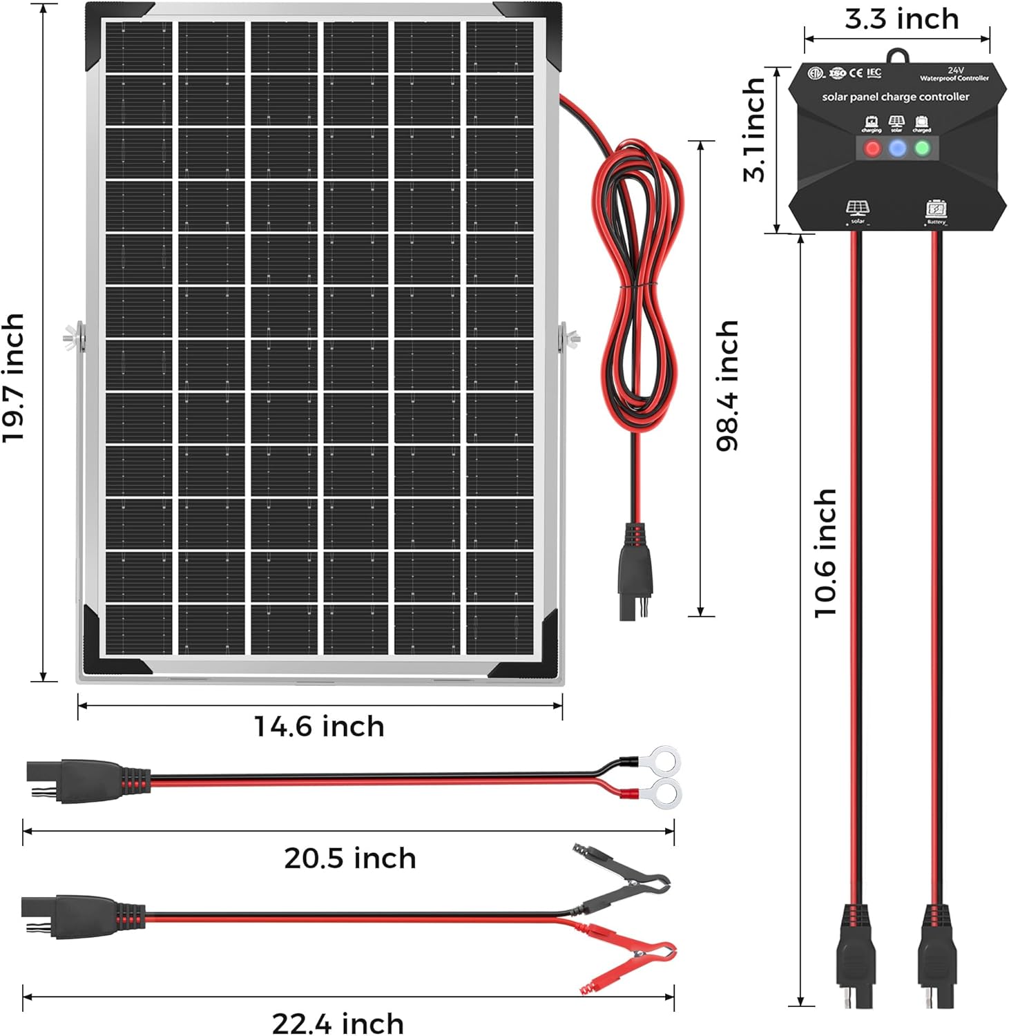 Voltset 30W 24V Solar Panel Kit, Solar Battery Maintainer with MPPT Charge Controller Adjustable Bracket, Solar Battery Charger for RV Car Boat Tractor and Camping
