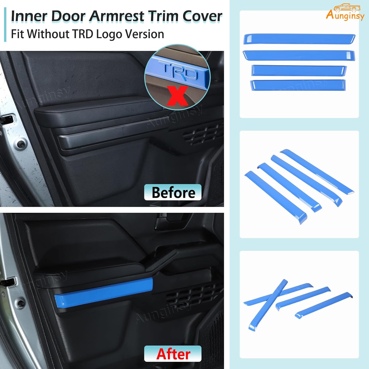 Car Inner Door Panel Trim Strips Kit Compatible with Toyota Tacoma 2024-2026, Front & Rear Door Handle Armrest Side Panel Molding Decorative Cover Protector Accessories, Fit Without TRD Logo Version