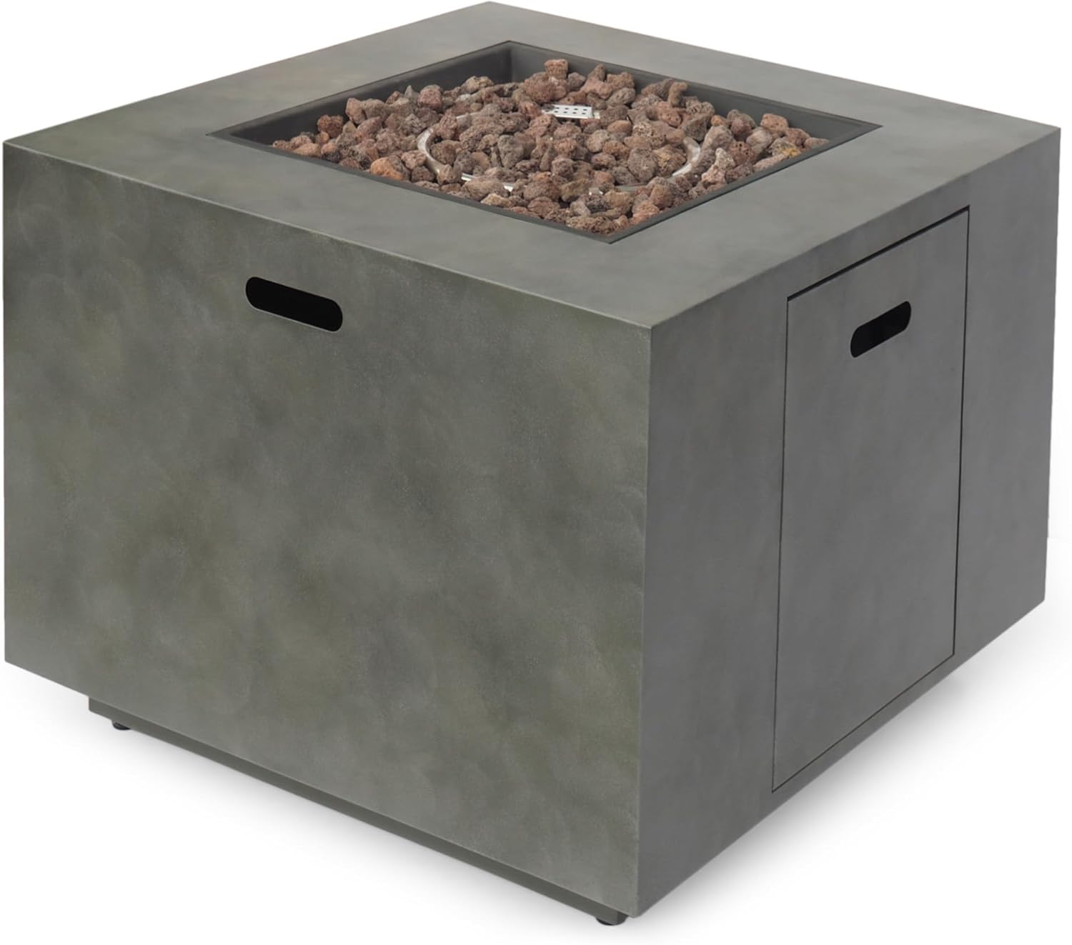 Square Fire Pit 50,000 Btu – Outdoor Stone Gray Fire Pit for Patio, Backyard, – Durable Steel Construction with Lava Rocks Spark Screen (1 Doors)