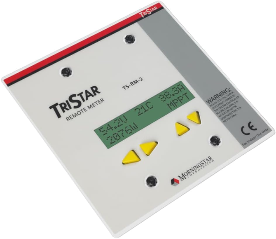 Morningstar Tristar Remote Meter-2 (TS-RM-2) - Connects via 30m Cable to Tristar PWM/MPPT Solar Controllers to Display System Info, Logged Data, Graphs, Alarms & Faults Troubleshooting - 5 Languages