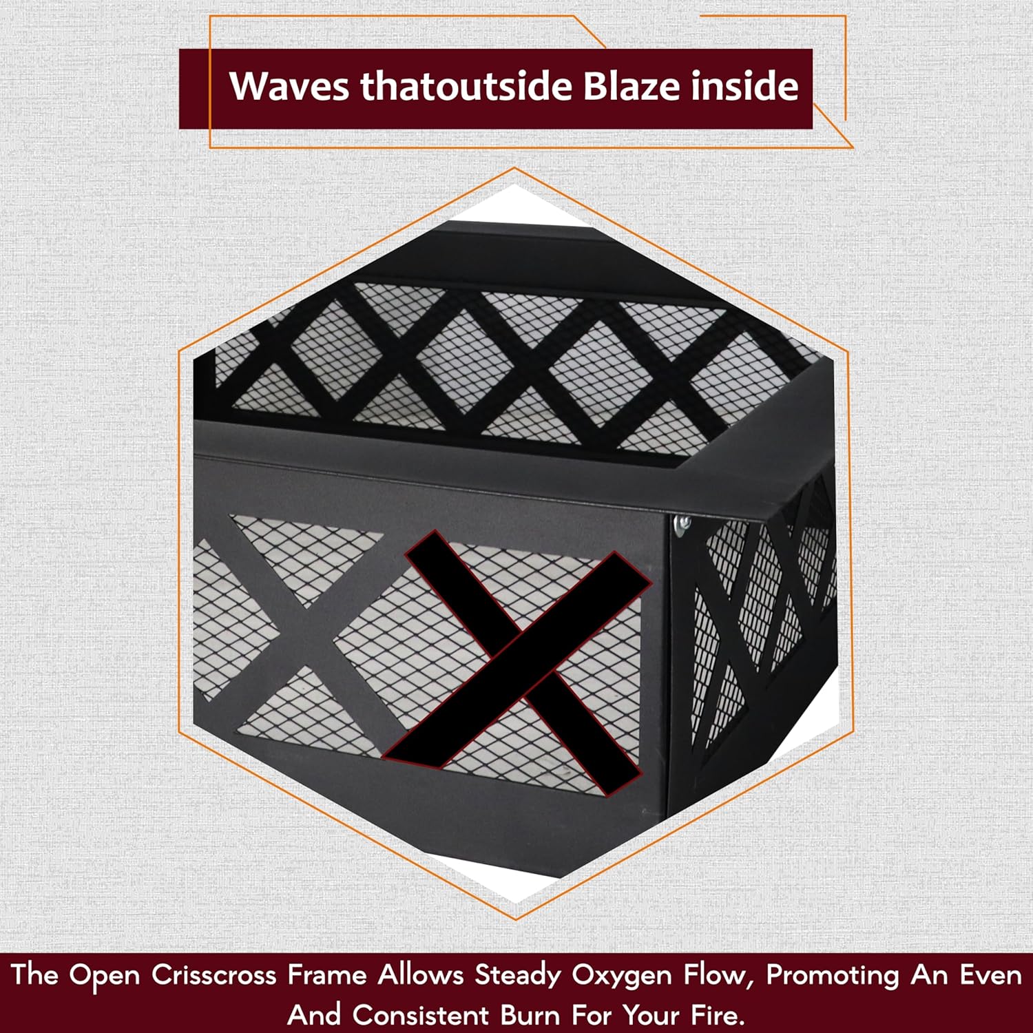 FEBTECH Portable Fire Pit Ring Square - Solid Carbon Steel 36 Inch Square Fire Ring Insert with Crossweave Design & in-Built Spark Protective Mesh – Perfect for Outdoor Gatherings & Camping Bonfires