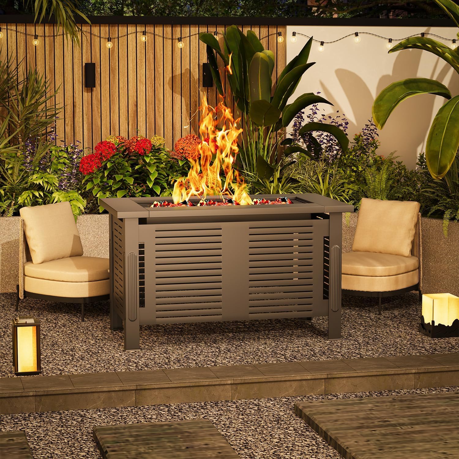 U-MAX Fire Pit Table, 43 Inch Wood Burning BBQ Grill Firepits, Metal Fireplaces with Waterproof Cover, 3 in 1 Fire Pits for Outside Party Barbecue Camping Picnic on Deck Backyard Garden, Black