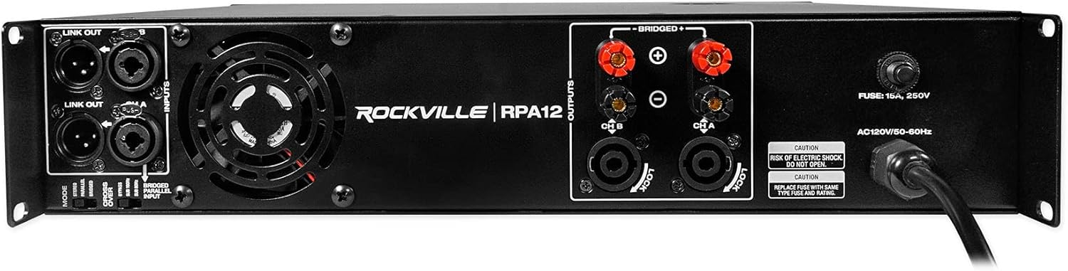 Rockville RPA12 5000W Peak/1400W RMS 2 Channel Rack Mount Power Amplifier, Bridgeable Pro/DJ Amp, LED Indicators, for Live Sound