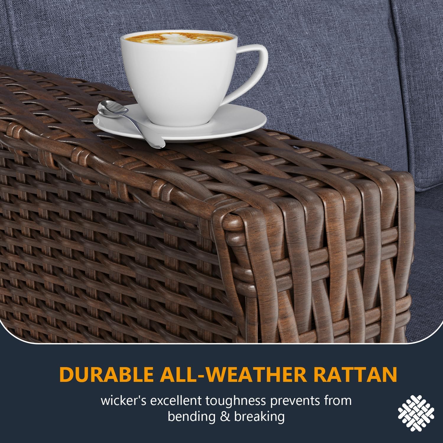 10 Pieces Outdoor Patio Furniture Set with Fire Pit Table, Wicker Patio Sectional Set Conversation Wicker Swivel Chairs with Small Side Table