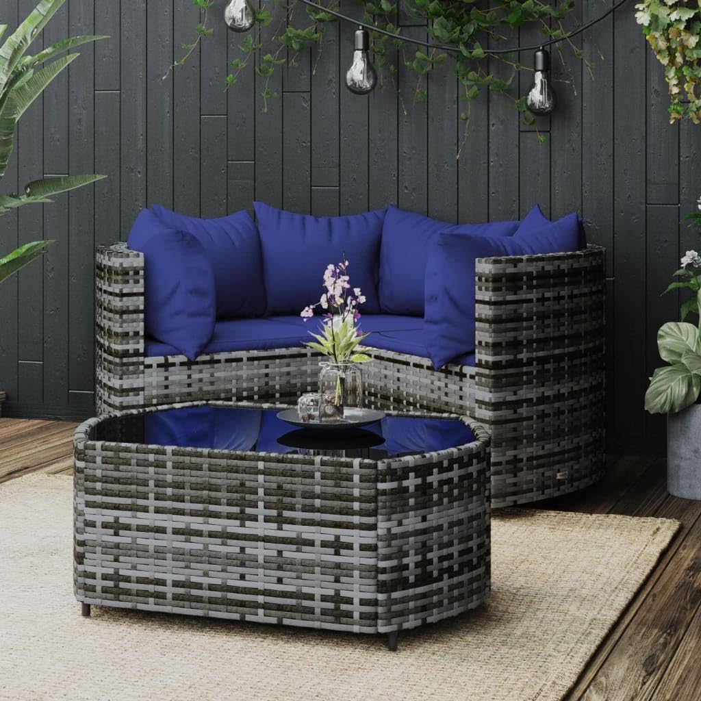 4 Piece Patio Lounge Set with Cushions Gray Poly Rattan, Rattan Patio Lounge Set with Modular Design for Relaxation in Gardens Patio Furniture Sets, Outdoor Furniture Sets