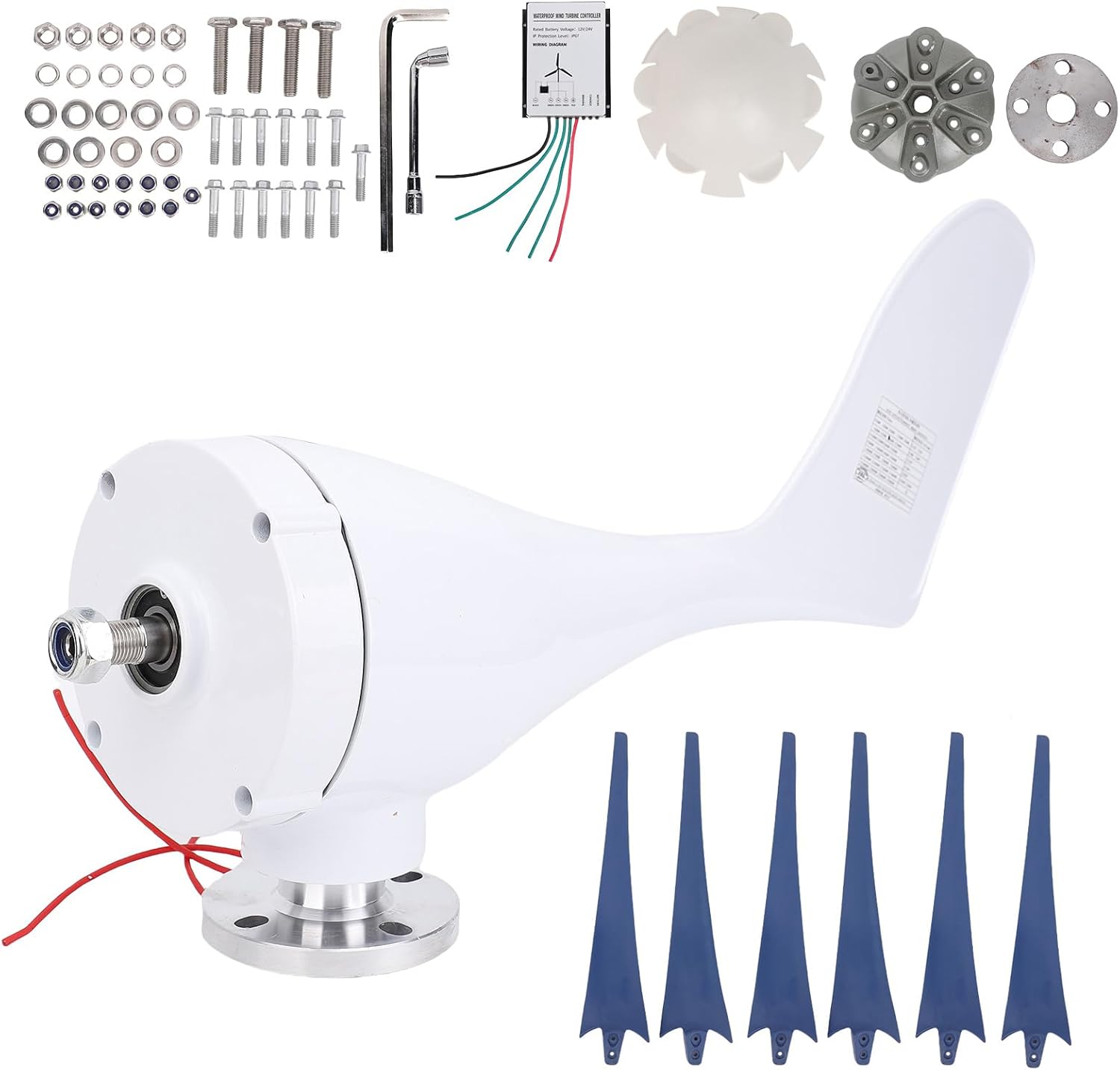 800W Wind Generator Kit 6 Blade Industrial Machinery Machine Professional Wind Turbines Small Windmill Generator (blue 12V)