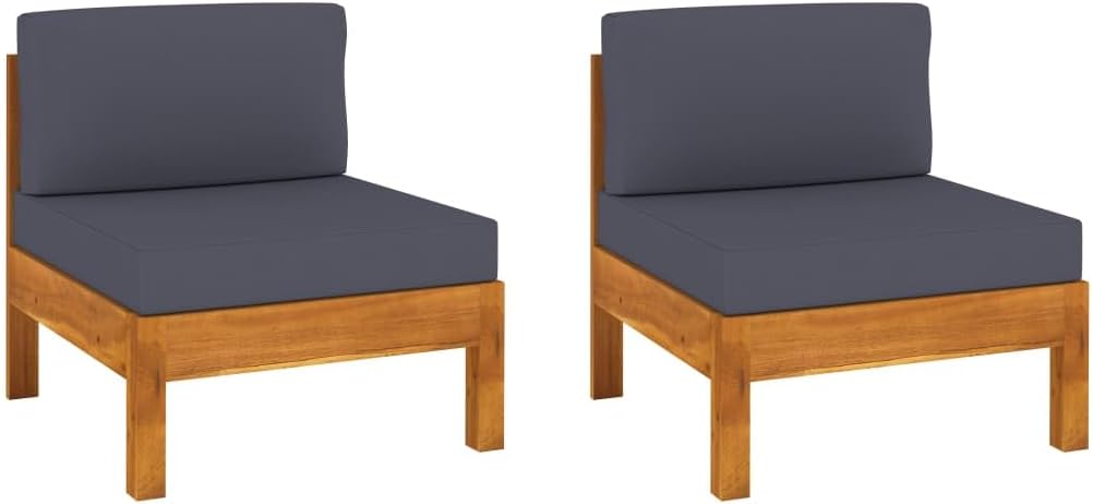 Middle Sofas 2 pcs with Dark Gray Cushions Solid Acacia Wood,Versatile Acacia Wood Sofa: Durable and Comfortable for Outdoor and Garden Lounging Patio Furniture Sets, Conversation Sets