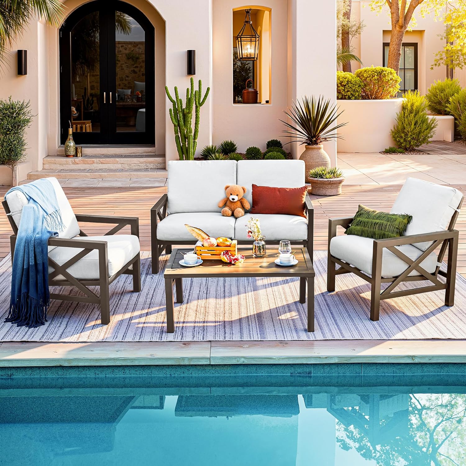 NATURAL EXPRESSIONS 4 Pieces Patio Furniture Sets,Outdoor Sectional Furniture Set 4 Pcs Metal Conversation Sets with 6.5