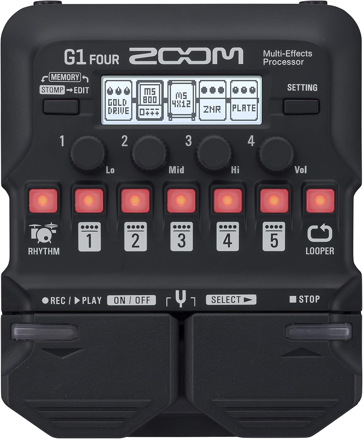 Zoom G1 FOUR Guitar Multi-Effects Pedal with 60+ Effects, Amp Modeling, Looper, Rhythm Section, Tuner and Zoom AD-16 9V AC Power Adapter