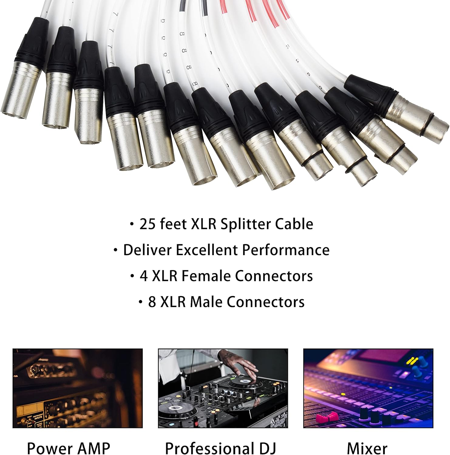 PRORECK 8-Channel Low Profile XLR Send Circuit Board Snake Cables, XLR Splitter Cable for Live, Recording, Stage, Studio, 25 Feet Long