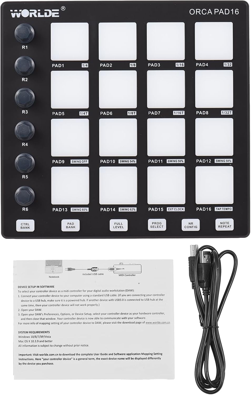 MIDI Controller Strike Pad Midi Drum Pad Drum machine Beat Maker Usb Midi Keyboard Machine 6 Assignable Knobs Note Repeat Full Level Buttons and Production Software Portable Mini MIDI Controller