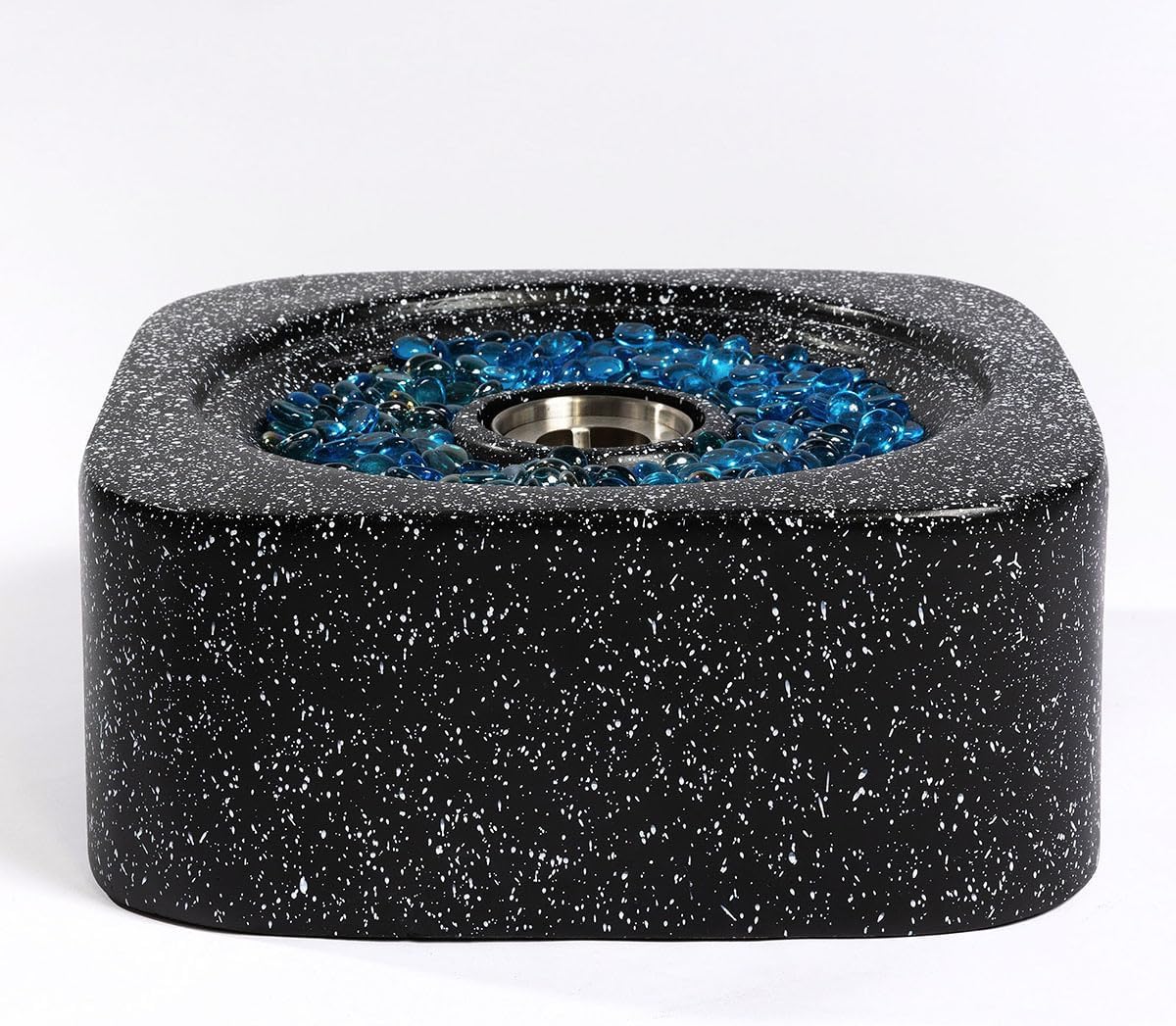 Tabletop Smokeless Fire Pit Bowl for Indoor & Outdoor Use Modern Concrete Outdoor Heater for Patio with Blue Fire Glass Small Decorative Fire Feature for Balcony Backyard & Tabletop Ambiance