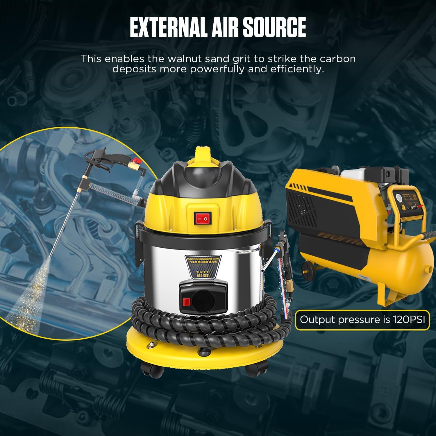 Walnut Blaster Cleaner, HTS558 Automotive Engine Intake Pipe Valve Cleaning Machine, Automotive Engine Carbon Remover, Valvetronic System Walnut Powder Sand Carbon Deposits Cleaner