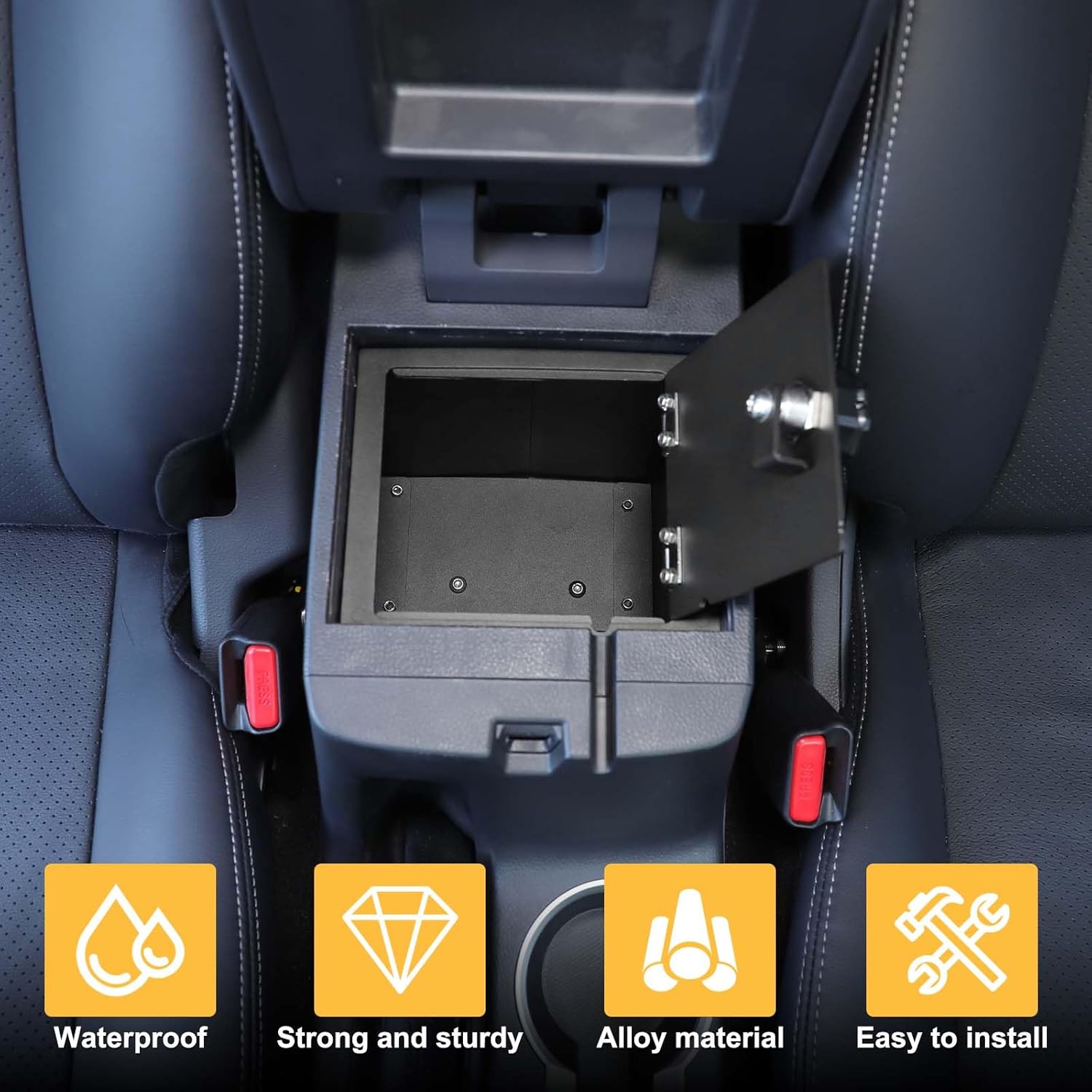 Center Console Safe Lockbox Compatible with M-itsubishi L200 / Triton 2019-2023 Accessories, 3-Digit Combo Lock Console Gun Vault Safe Storage Box Accessories