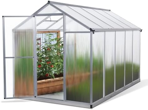 Polycarbonate Greenhouse Walk-in Green House Kit Garden Plants Grow,Aluminum Garden Greenhouse 5.9 m² 302x190 cm Foundation 6 mm Panels Versatile Plant House Early Seedling Starter Tomato Gr