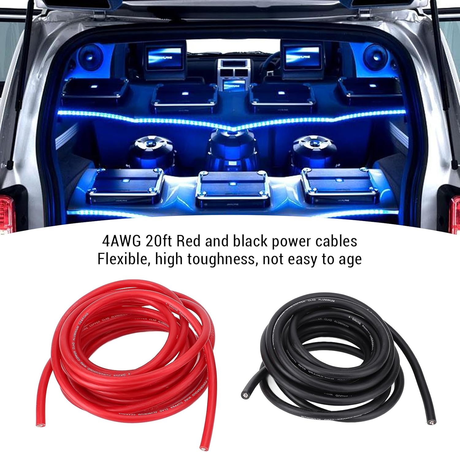 4AWG 20ft Power Cable with Line Tail Heat Shrink Tube Black Red Flexible Power Ground Wire Kit for Car Radio Speaker RV Trailer
