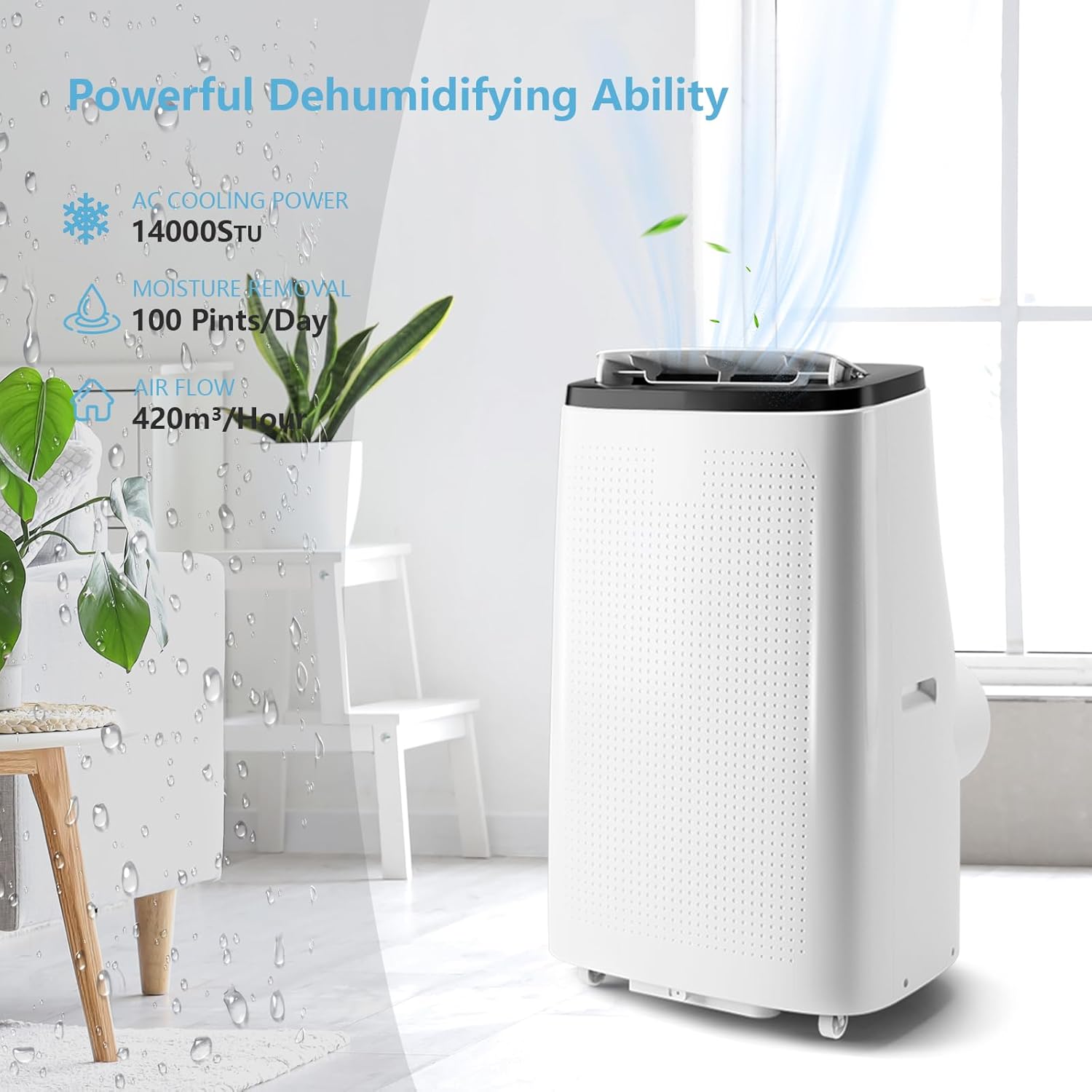 BLACK+WHITE 14000 BTU Portable Air Conditioner, 3-in-1 Portable AC with Fan & Dehumidifier, Quiet Sleep Mode 