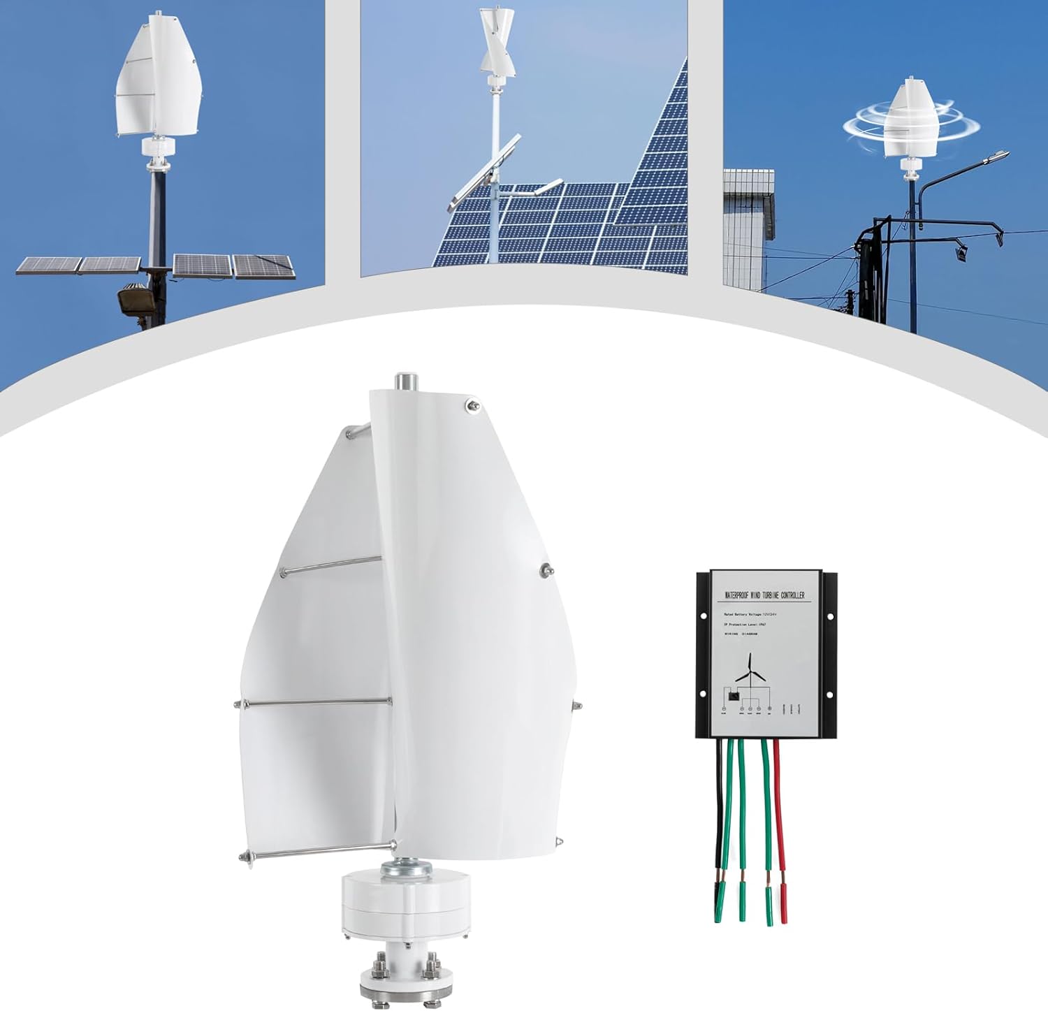 500W 12V Vertical Wind Turbine Generator Kit - High-Efficiency Vertical Axis Wind Power System for Home, Business, Boats - Eco-Friendly Renewable Energy Solution with Controller