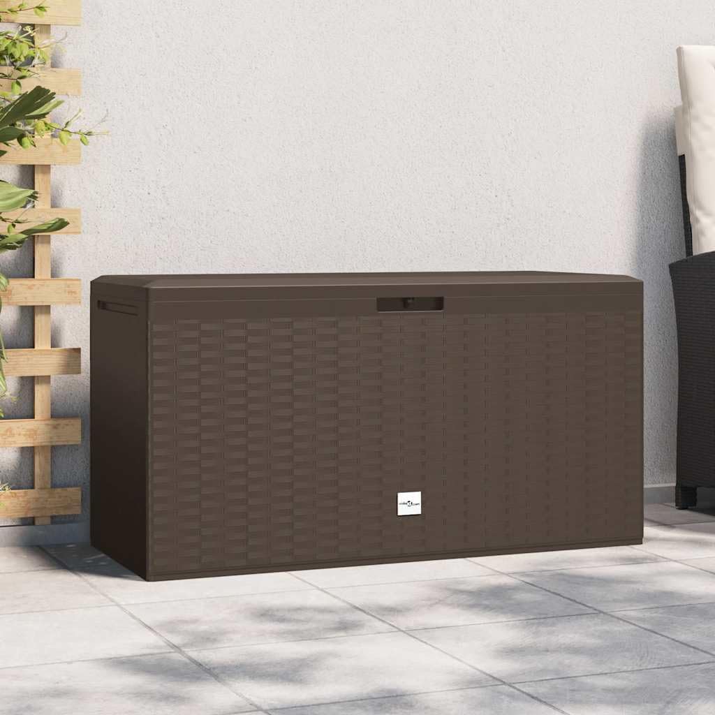 Brown Polypropylene Outdoor Storage Box, 290L Medium Deck Box, Weatherproof Patio Storage Cabinet for Garden, Tools, Cushions