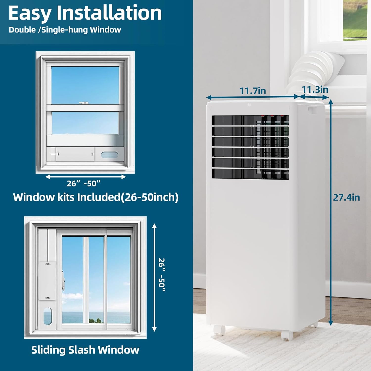 8000 BTUs Portable Air Conditioner with Efficient Cooling, Quiet Portable Cooling AC Up to 350 Sq.Ft. with Dehumidifier, Fan, Sleep Modes, 3-in-1 AC Unit with 24H Timer, White Top Cover