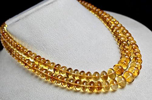 2 Line Natural Yellow Citrine Round Beads Necklace 15 INCHES 12.5 MM to 8 MM