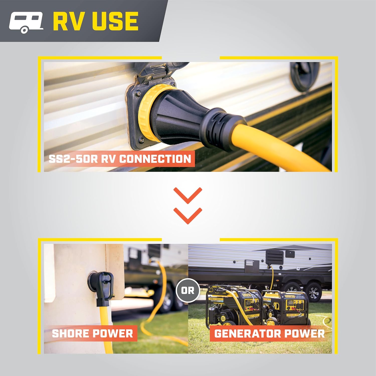 Champion Power Equipment 30-Foot 50-Amp 125/250-Volt RV Generator Power Cord, (14-50P to SS2-50R)