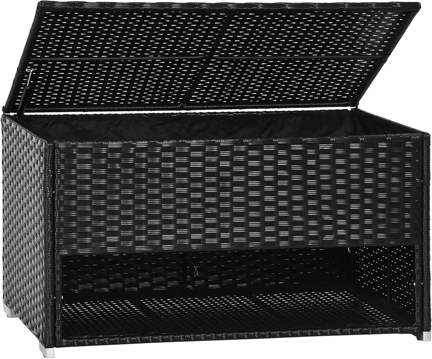 Outdoor Deck Box & Shoe Storage – PE Rattan Wicker Towel Rack with Liner for Indoor, Patio Furniture Cushions, Pool, Toys, Garden Tools