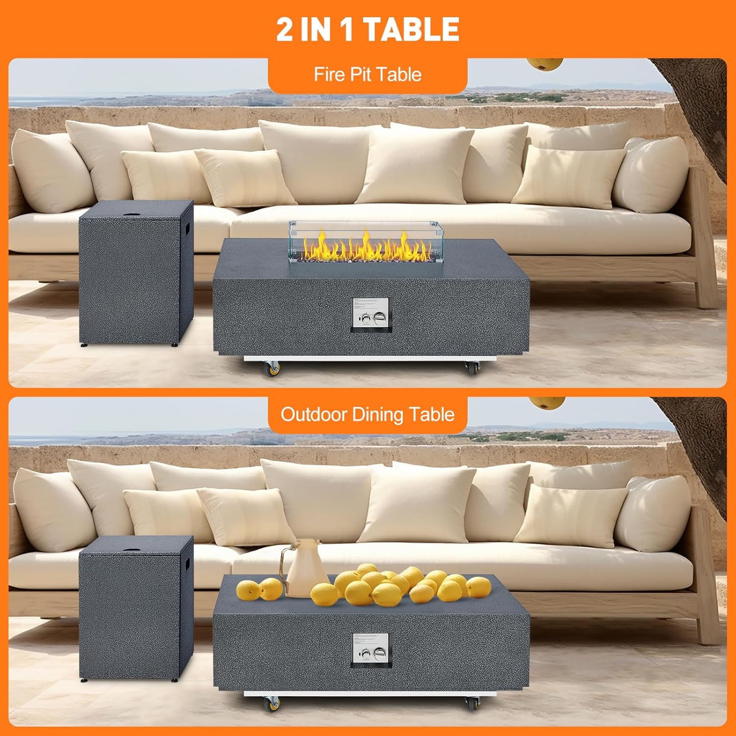 48 Inch Propane Fire Pit Table with Wind Guard and Rain Cover, Glass Beads, Sturdy Steel Anti-Rust Finish, CSA Safety Certified Outdoor Firepit for Patio Yard Garden-Black