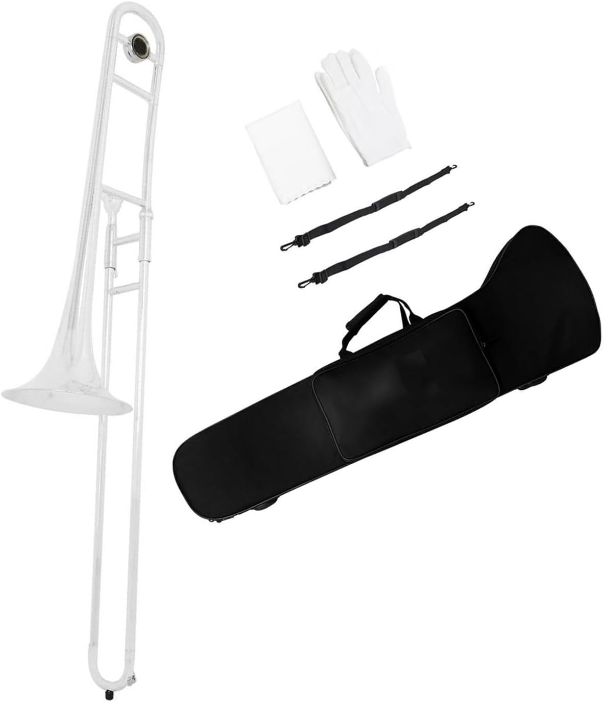 Adult Trombone Instrument Bb Alto Slide Trombone For Beginners Brass Plated Instrument With Gloves Set(Silver set)