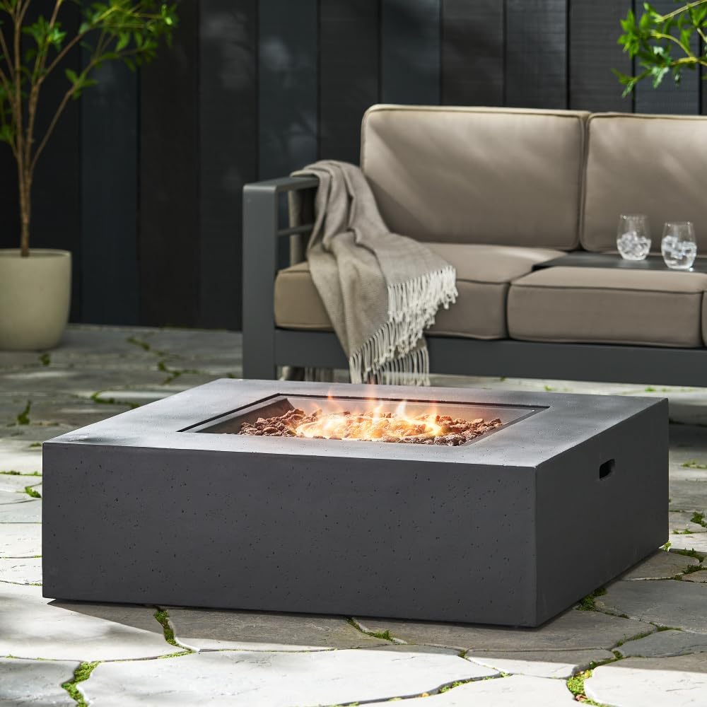 Modern Propane Gas Fire Pit Table with Smooth Concrete Surface and Clean Linear Design for Outdoor Living Spaces