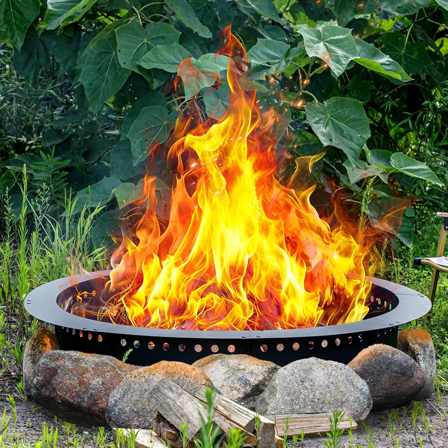 60 inch Outdoor Fire Pit Liner, Round Heavy Duty Fire Pits, Rim Insert Firepit for Outside, DIY Campfire Fireplace