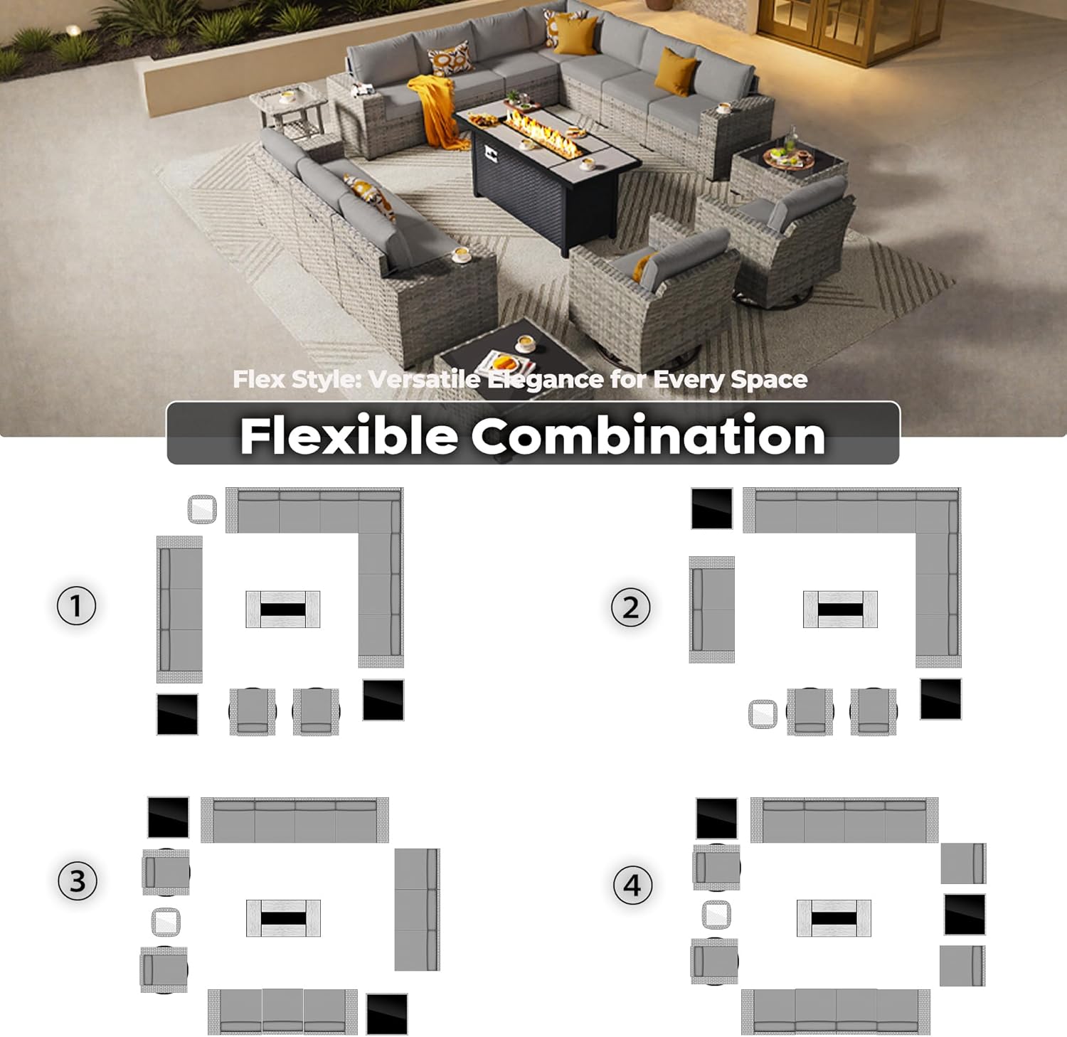 ovios 16 Pieces Patio Furniture Set, Outdoor Wicker Sectional Sofa with 54