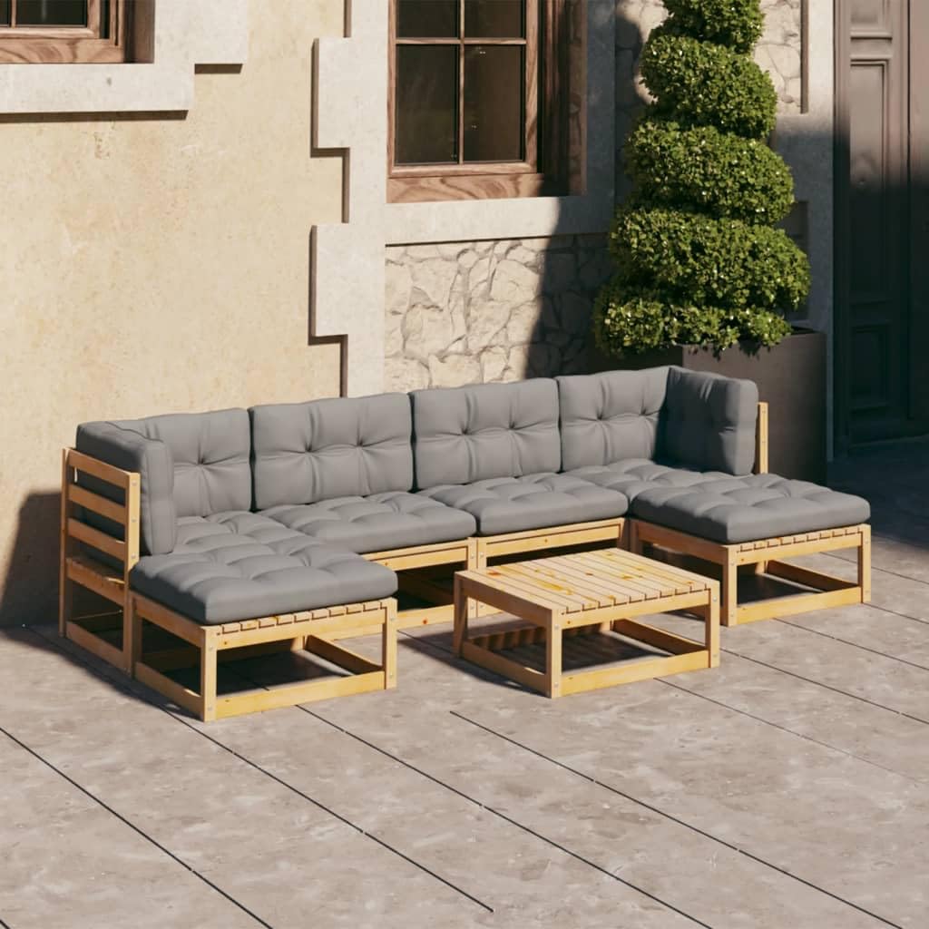 Furniture Sets 7 Piece Patio Lounge Set with Cushions Solid Wood Pine,Solid Pinewood Patio Lounge Set: Relax, Enjoy, and Chat in Style Garden Conversation Sets