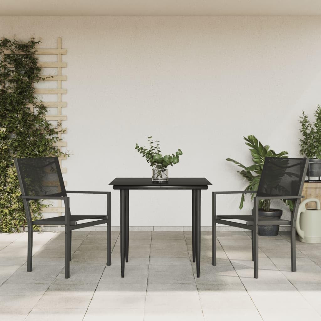 3 Piece Patio Dining Set Black Steel and Textilene,Elevate Your Outdoor, with This Stunning Garden Dining Set Furniture Sets for Patio, Lawn & Garden